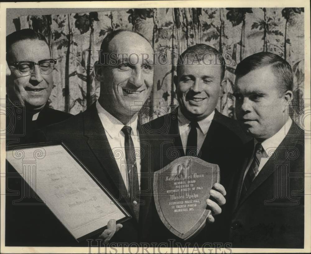 1964 Braves&#39; pitcher Warren Spahn with an award &amp; others, Wisconsin - Historic Images