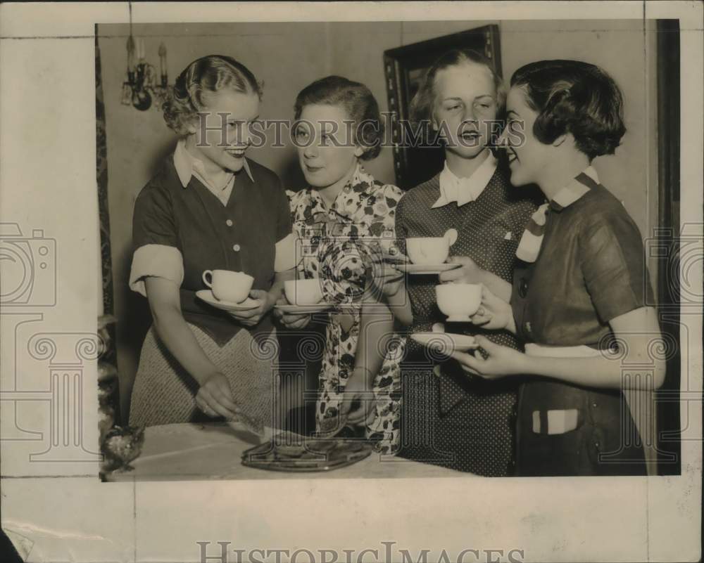 1956, Officers of Alpha Beta Chi planning dance party, Wisconsin - Historic Images