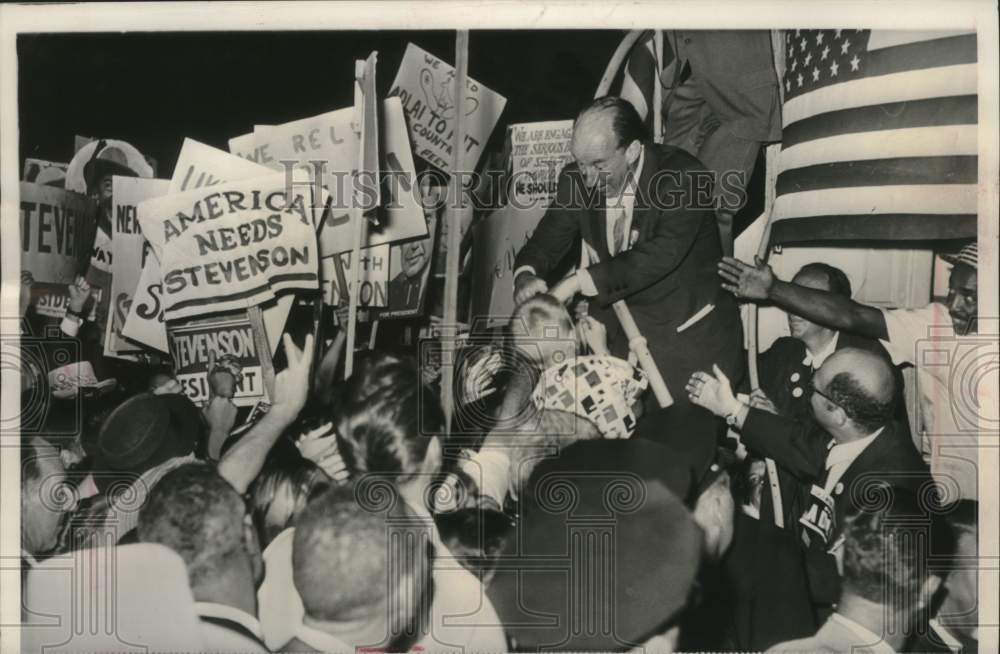 1960 Adlai Stevenson at Democratic Convention with demonstrators - Historic Images