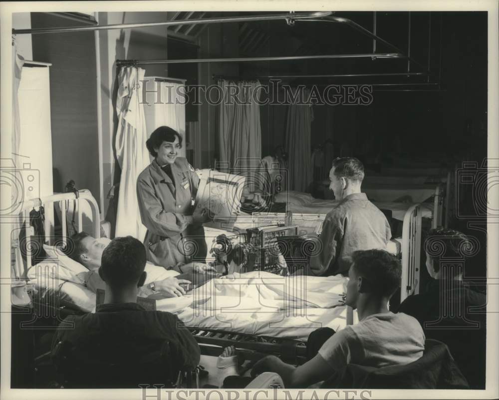 1951, American Red Cross worker &amp; patients, Walter Reed Army Hospital - Historic Images