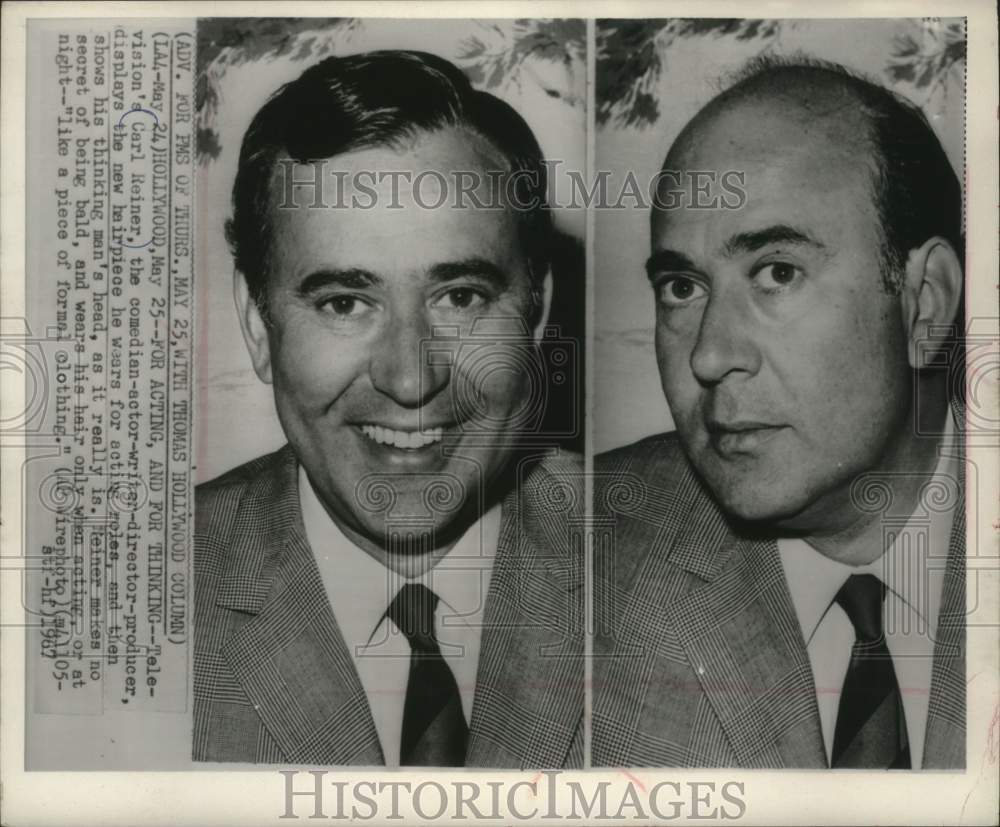 1967 Press Photo Actor Carl Reiner with and without a wig on, Hollywood - Historic Images