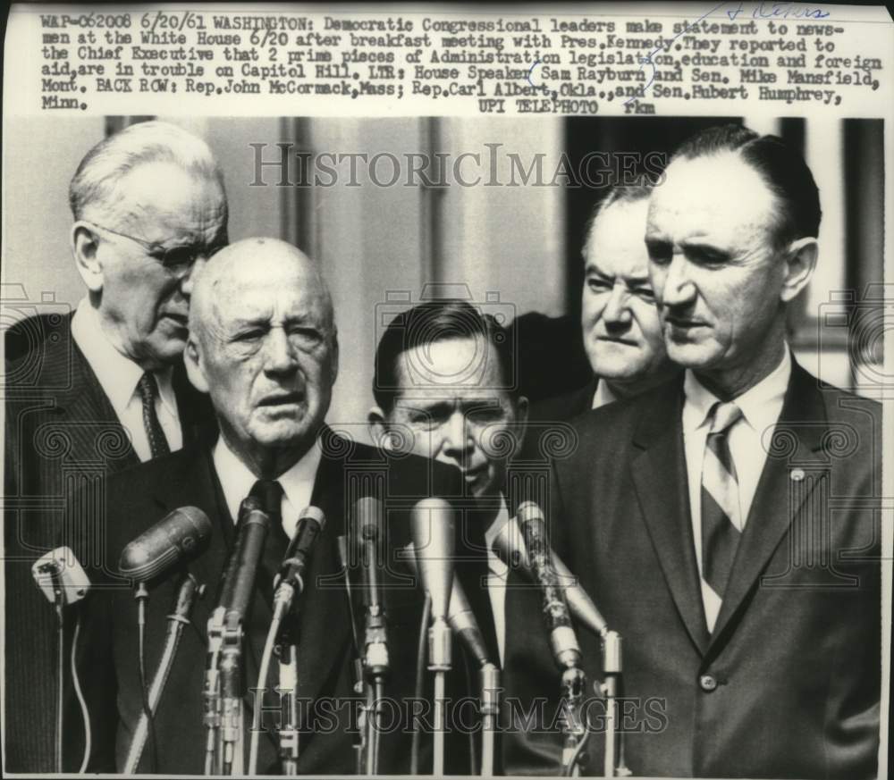 1961 Press Photo House Speaker Sam Rayburn &amp; others news conference, Washington - Historic Images