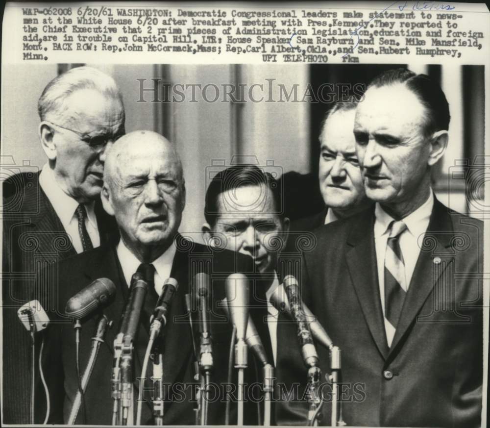 1961 Press Photo House Speaker Sam Rayburn & others news conference, Washington - Historic Images
