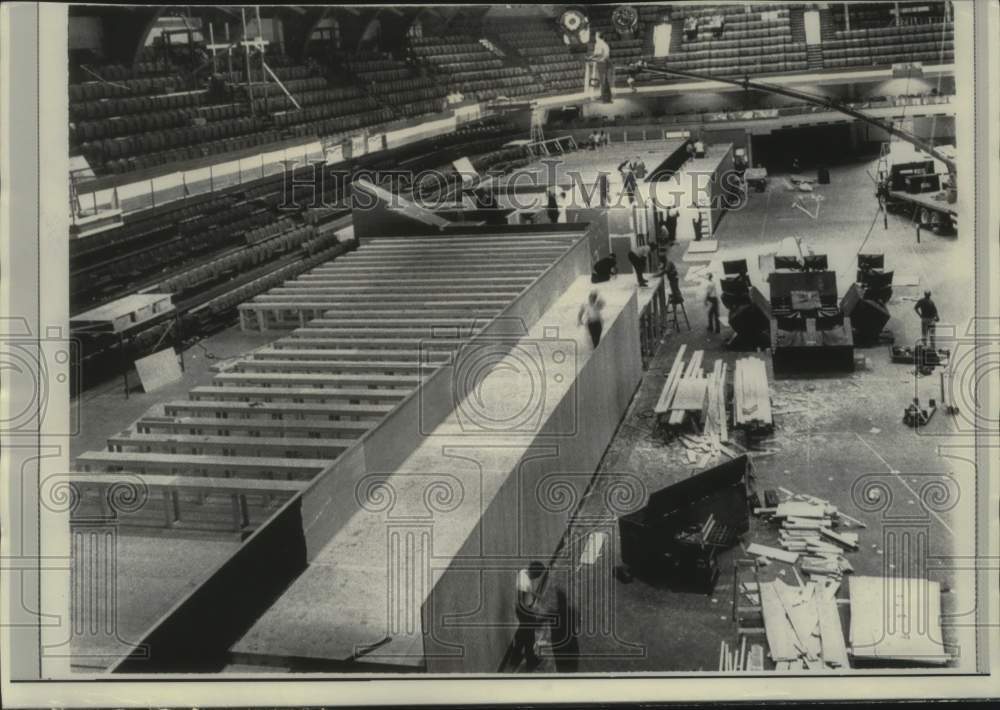 1968, Seat installation for Democratic National Convention, Chicago - Historic Images