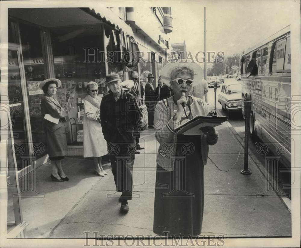1962, Mrs. Byron Ising, Republican "truth squad" member, Sparta - Historic Images