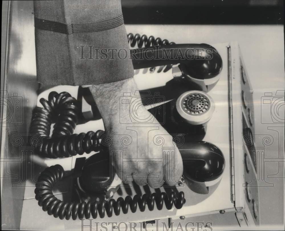 1961, Red Handset Telephones used in case nuclear disaster Greenland - Historic Images