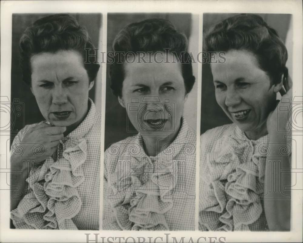 1956 Press Photo Ruth Simmons of &quot;The search for Bridey Murphy&quot; talks over fence- Historic Images