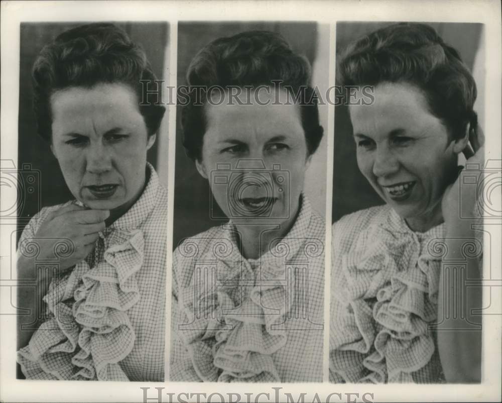 1956 Press Photo Ruth Simmons of "The search for Bridey Murphy" talks over fence- Historic Images