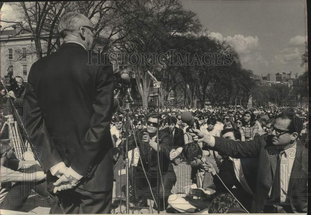 1966, Fred Harrington praises students for orderly protests - Historic Images