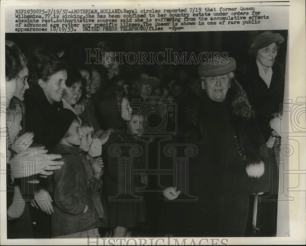 1953, Queen Wilhemina during a rare public appearance in Amsterdam - Historic Images