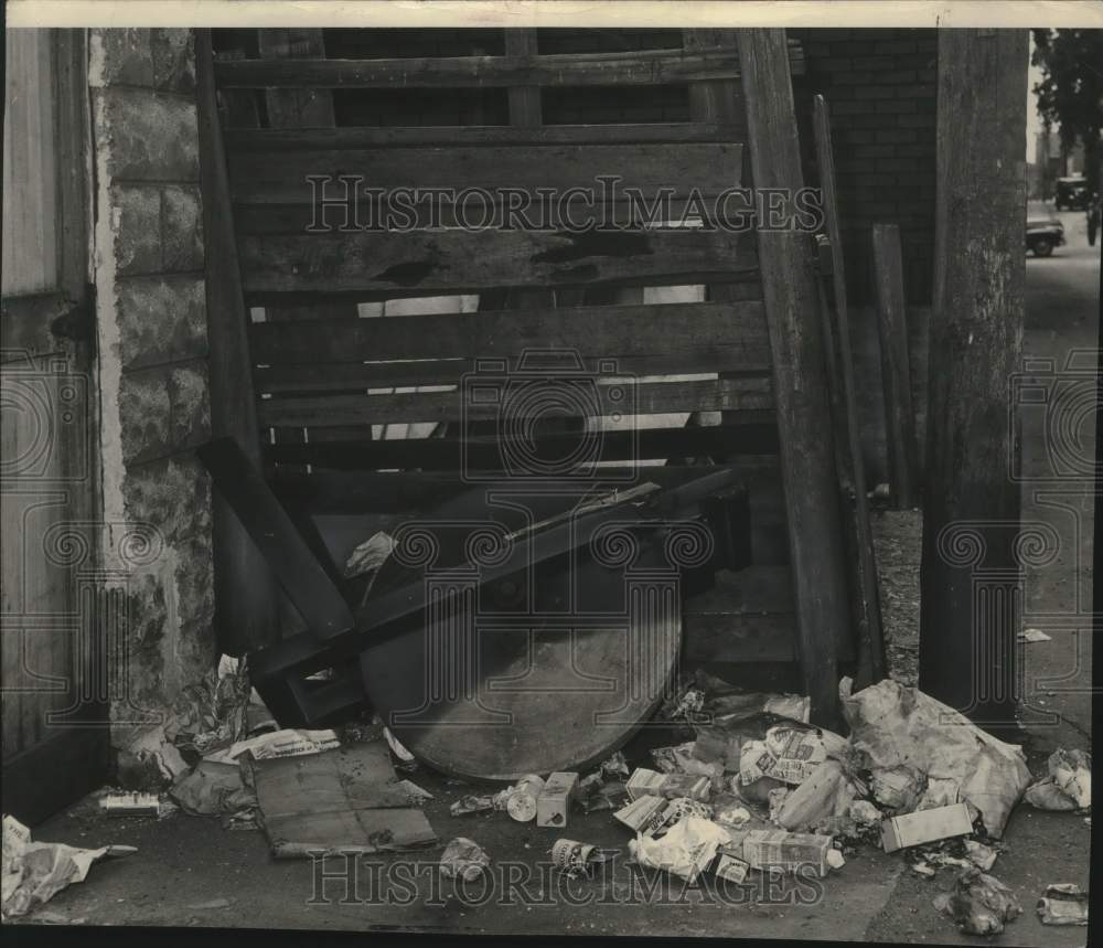 1949 Press Photo Alley littered with trash, Milwaukee, Wisconsin - mjc28780 - Historic Images