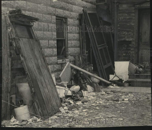 1949, Backyard filled with junk and garbage, Milwaukee - mjc28781 - Historic Images