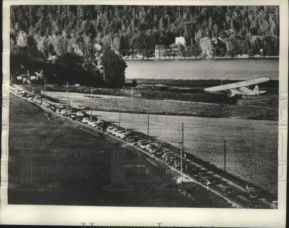 1956, Swedish police air patrol automobile traffic, Stockholm - Historic Images