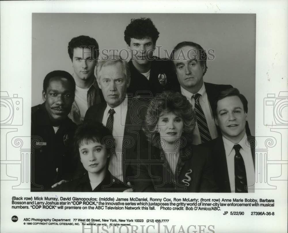 1990 Press Photo Mick Murray, James McDaniel &amp; other cast members of &quot;Cop Rock&quot; - Historic Images