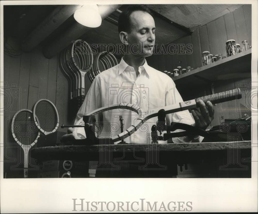 1961 Press Photo Ray Suchy stringing a tennis racket Wisconsin - mjc29002 - Historic Images