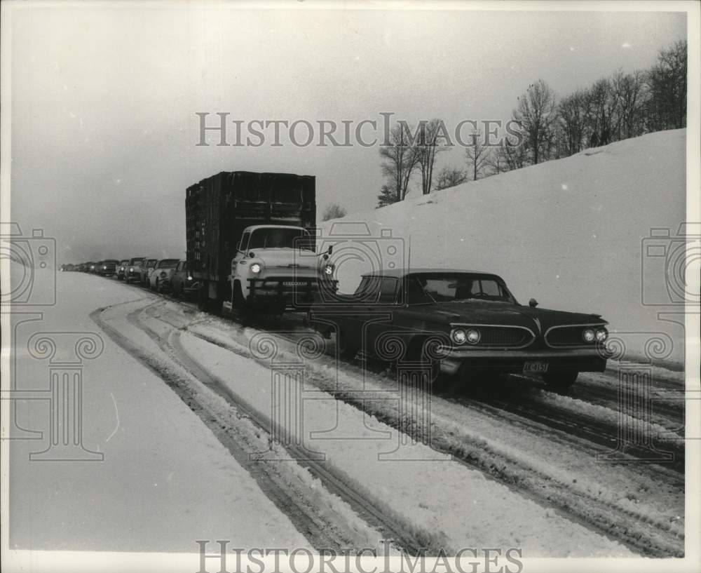 1959, Snowstorm halts traffic on Highway 30 in Wisconsin - mjc29077 - Historic Images