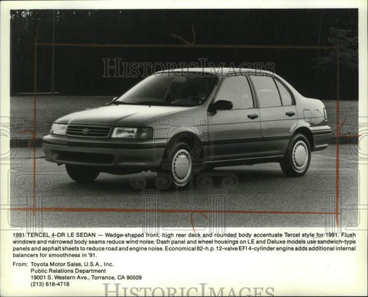 1991 Press Photo Toyota Tercel 4-Door LE Sedan automobile - mjc29094 - Historic Images