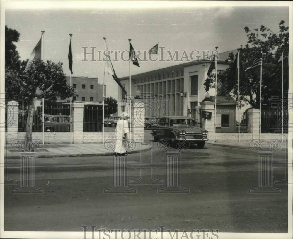 1964, Man and car near Central Council House in Khartoum - mjc29168 - Historic Images