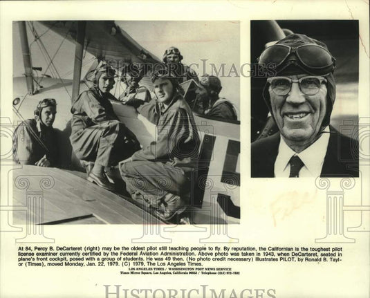 1979 Press Photo Percy B. DeCarteret, oldest pilot license examiner, California - Historic Images
