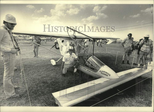 1984 Press Photo Larry Newman's Falcon-XP plane built from kit, Oshkosh - Historic Images