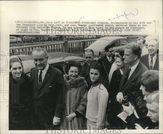 1969, President Johnson & family arriving at church, Washington - Historic Images