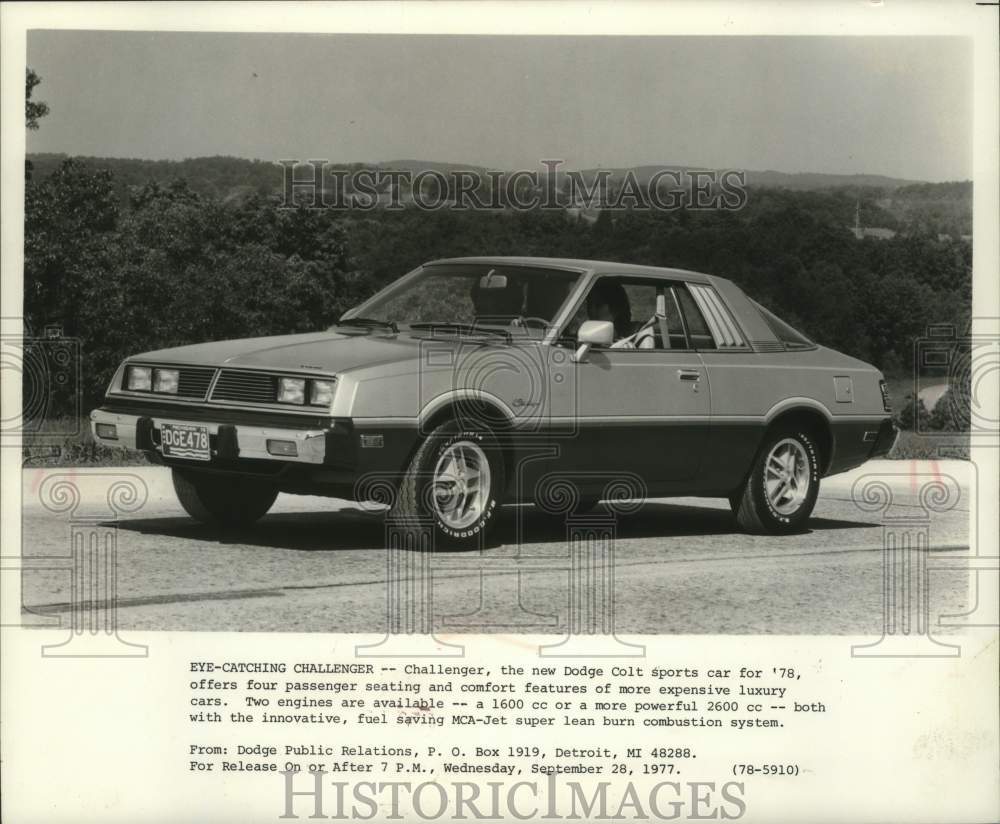 1977 Press Photo 1978 Dodge Challenger, the new Dodge Colts sports car - Historic Images
