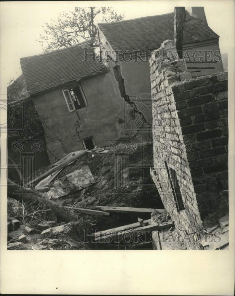 1952, Home in ruins after landslide, Shropshire County, England - Historic Images