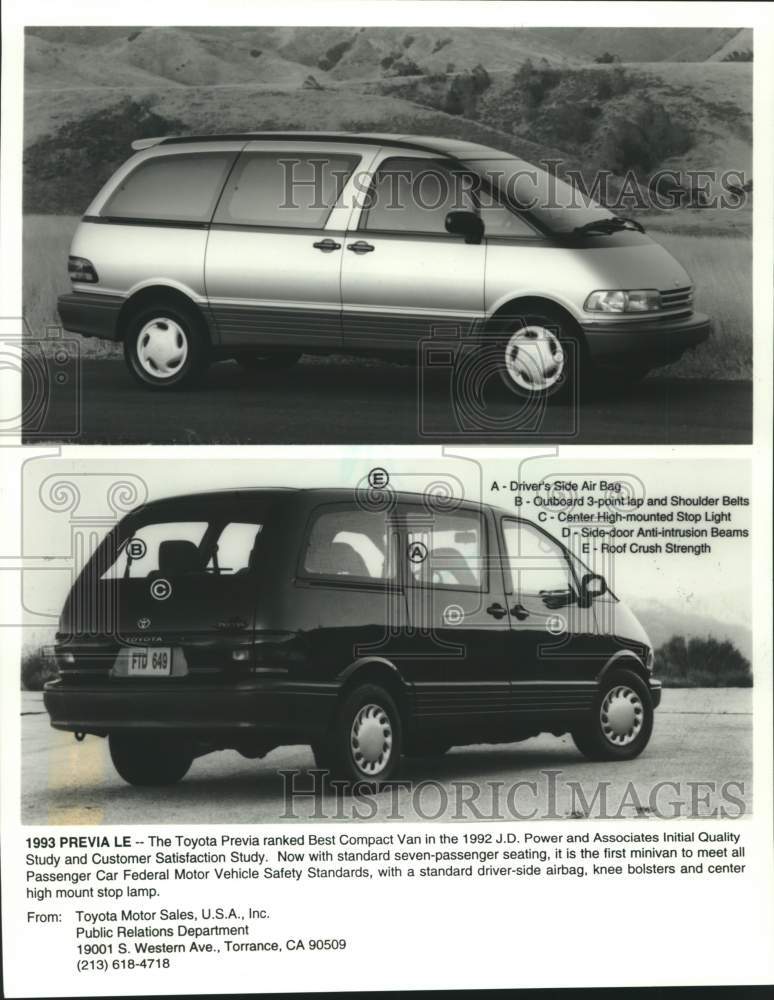 1992 Press Photo The Toyota Previa ranked Best Compact Van. - mjc29891 - Historic Images