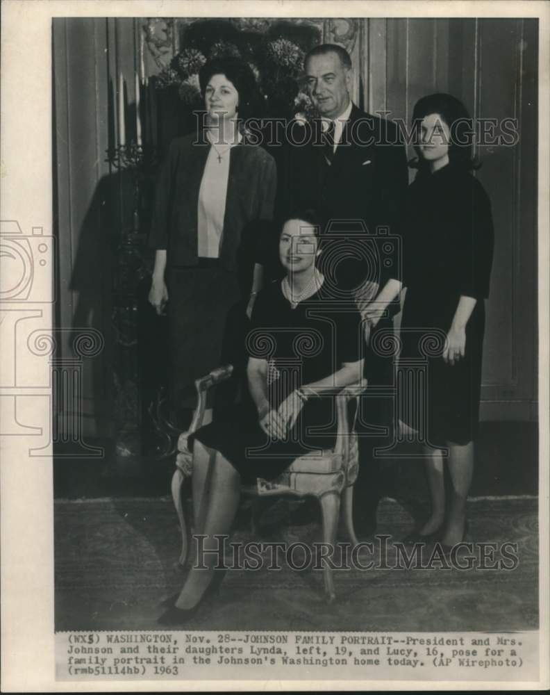 1963, President Lyndon B. Johnson, Wife and Family Washington - Historic Images