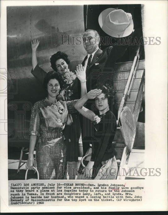 1960, President Johnson and family leaving Los Angles for Texas ranch - Historic Images
