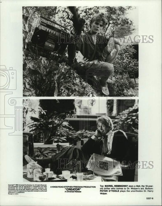 1984 Press Photo Mariel Hemingway and Peter O'Toole act in the movie "Creator" - Historic Images