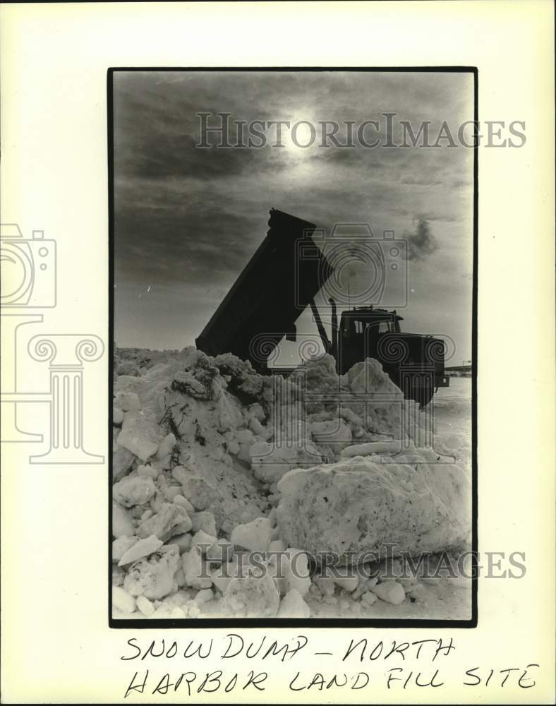 1982 Press Photo Truck dumps snow on the landfill area south of Summerfest - Historic Images