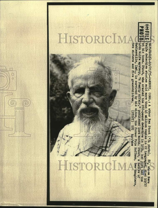 1975 Press Photo Author Rex Stout, Danbury, Connecticut - mjc30072 - Historic Images