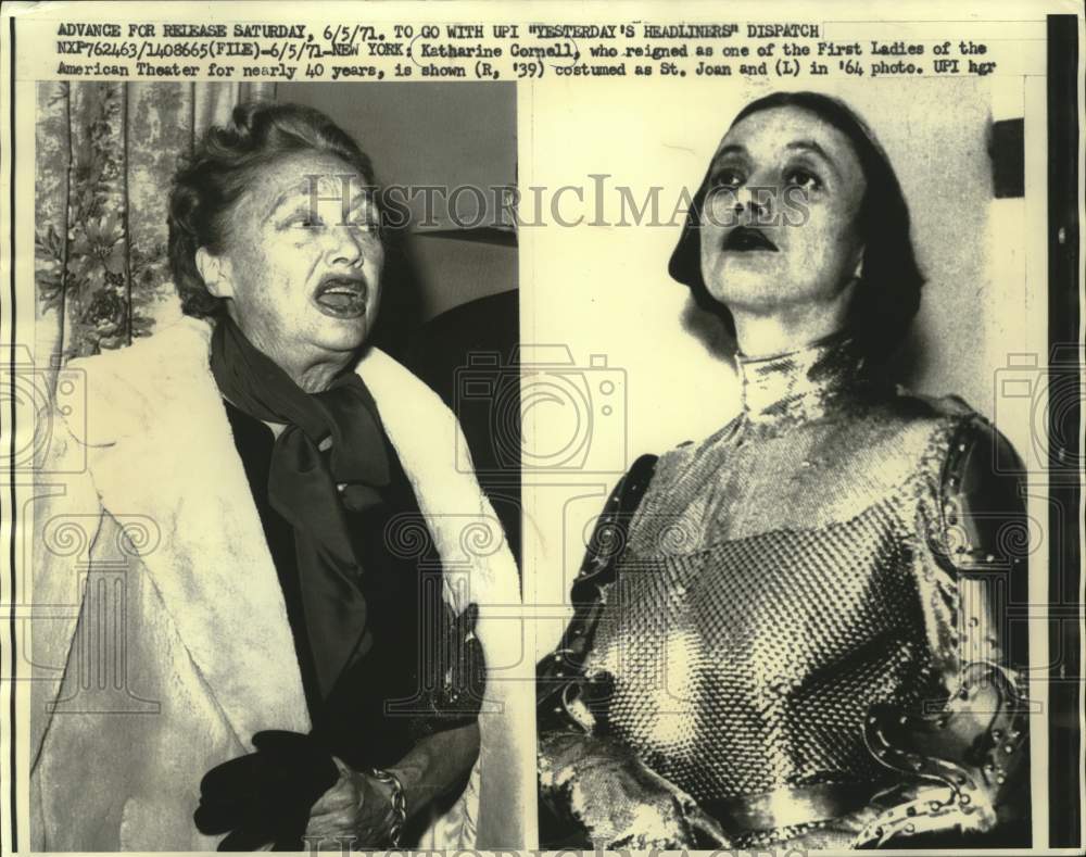 1971 Press Photo Theater Actress Katharine Cornell in 1939 photo and 1964 photo.- Historic Images