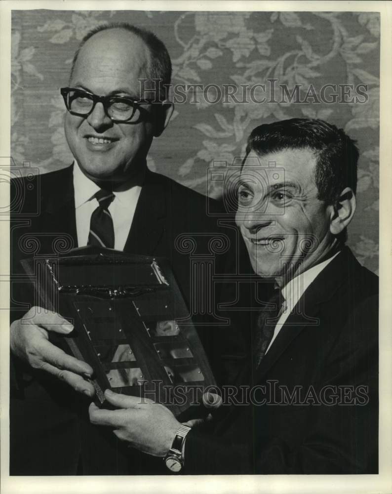 1967, James Paulson and Harold Stein with Retail award, Pfister Hotel - Historic Images