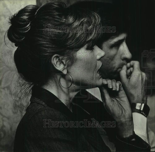 1979 Press Photo Jane Fonda & her husband Tom Hayden at Stock Pavilion, Madison - Historic Images