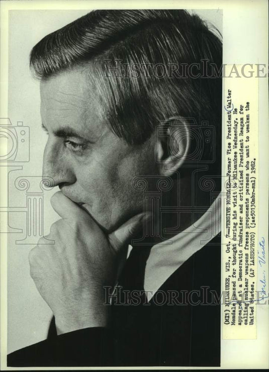 1982 Press Photo Former Vice-President Walter Mondale in Milwaukee, Wisconsin - Historic Images