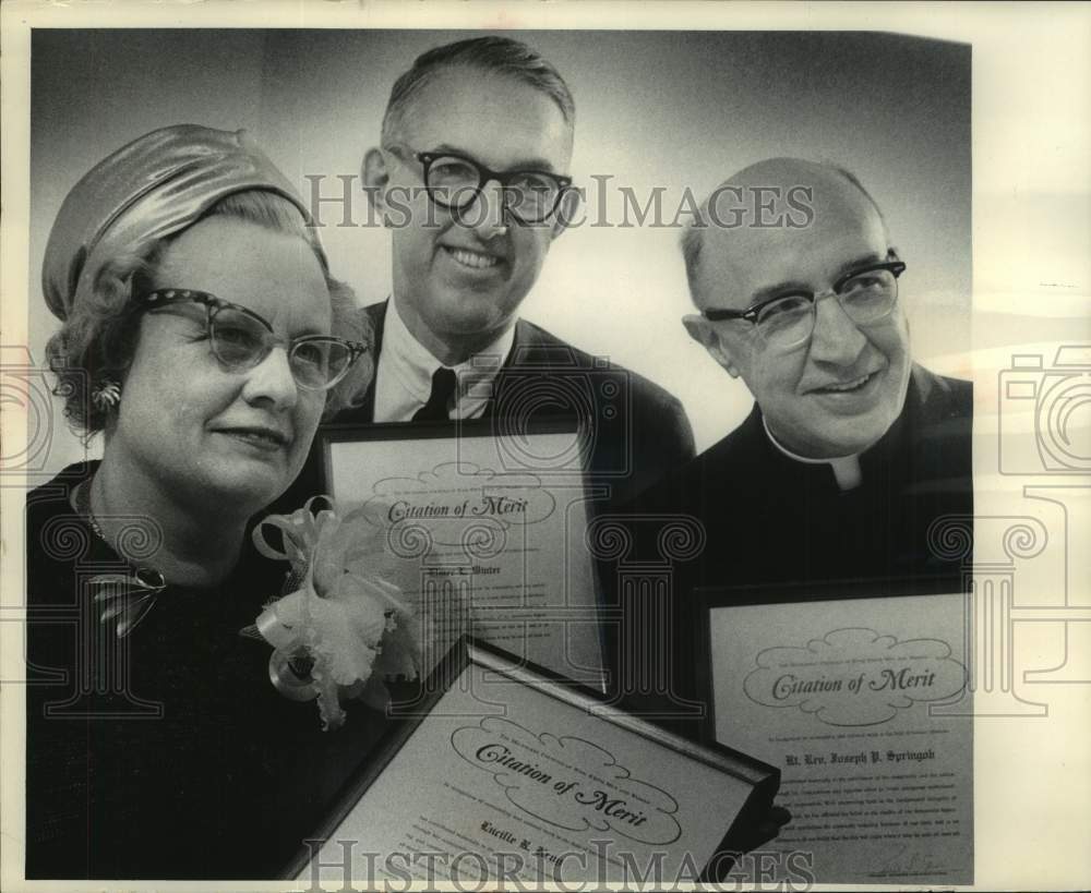 1965, Mrs. Richard Krug, Elmer Winter, Monsignor Joseph Springob - Historic Images