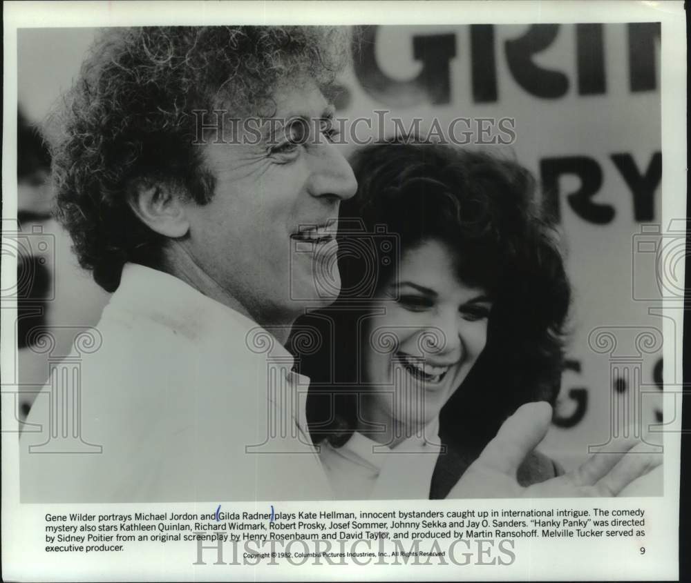 1982 Press Photo Actors Gene Wilder and Gilda Radner on the set of &quot;Hanky Panky&quot; - Historic Images