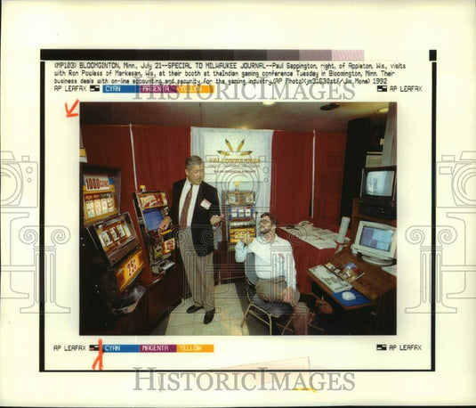 1992 Press Photo Booth at Indian Gaming Association convention, Minnesota - Historic Images