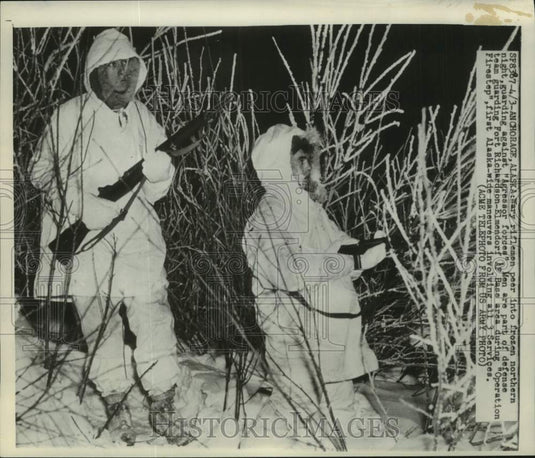 1951, Men guarding Fort Richardson-Elmendorf Air Force Base in Alaska - Historic Images
