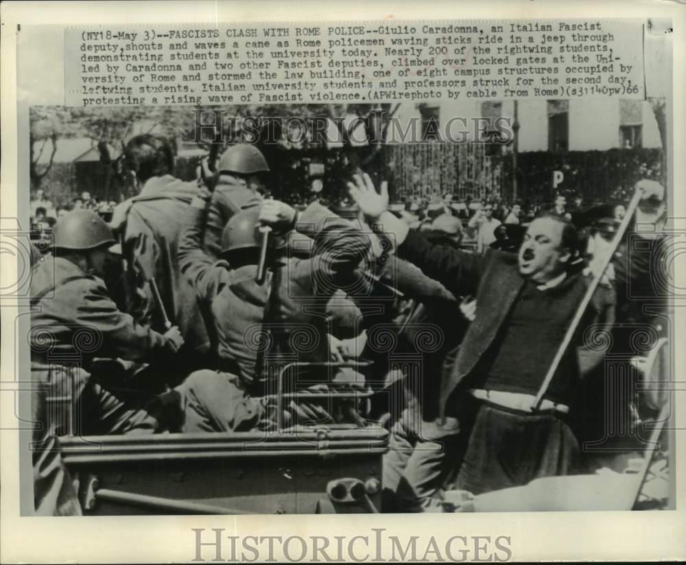 1966 Press Photo Fascist Giulio Caradonna led Students to Storm Rome University - Historic Images