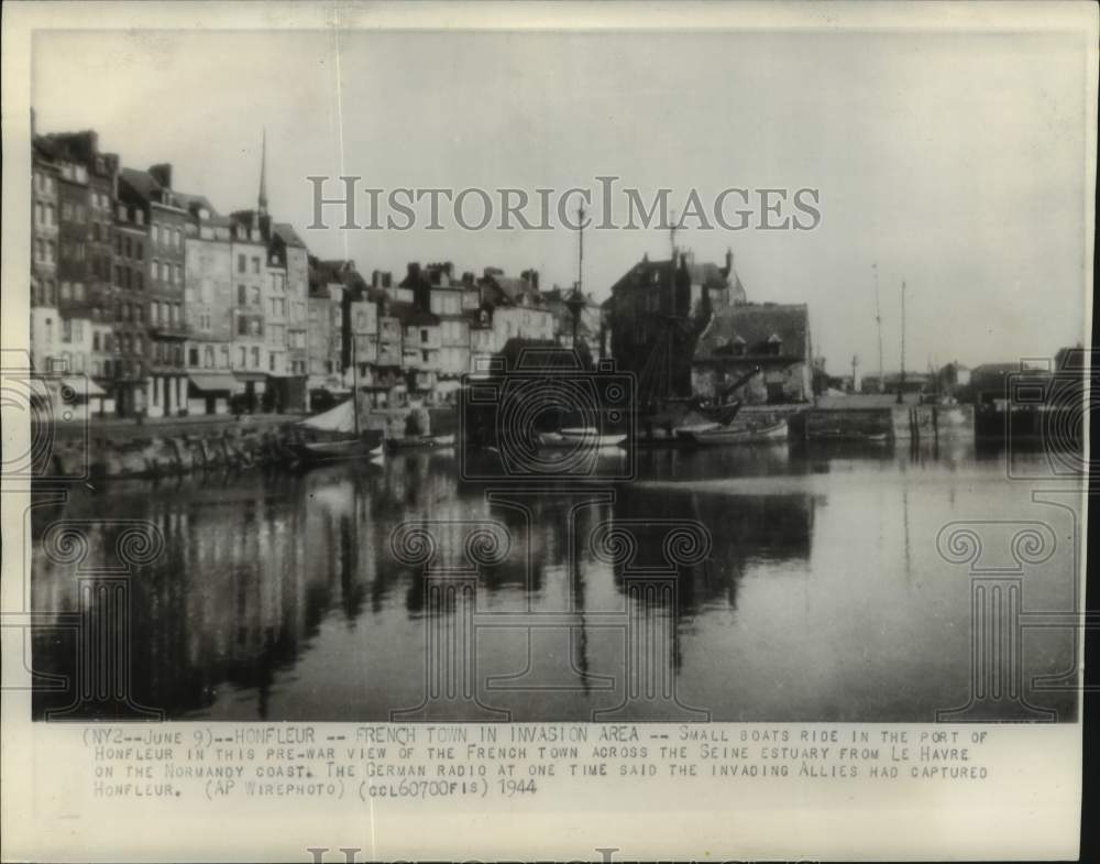 1944 Pre-War view of Small Boats in the port of Honfleur, France - Historic Images