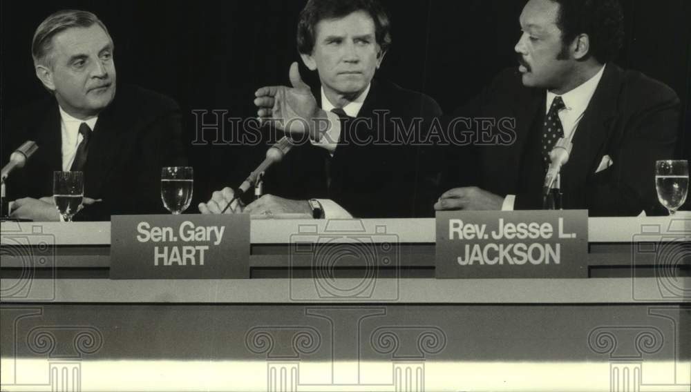 1984 Press Photo Democratic presidential candidates debate in Chicago - Historic Images