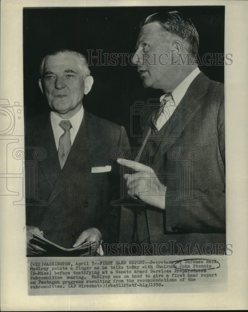 1958 John Stennis and Secretary of Defense Neil McElroy Washington - Historic Images
