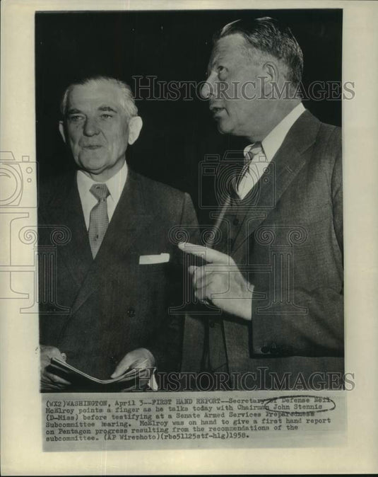 1958 John Stennis and Secretary of Defense Neil McElroy Washington - Historic Images