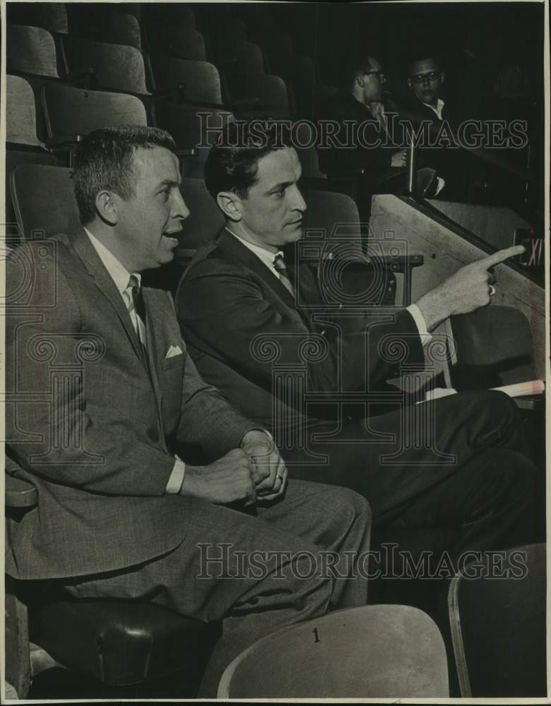 1967 Al McGuire and Johnny Erickson scout player talent, Wisconsin - Historic Images