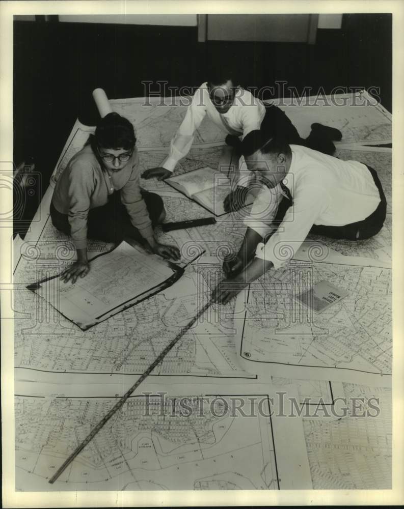 1960, Geographers at the Bureau of the Census Layout Maps for Census - Historic Images