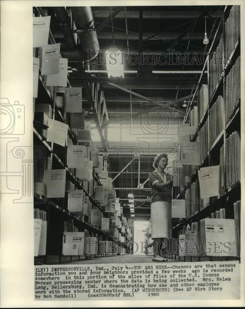 1960, Mrs. Helen Long at Census Bureau Processing Ctr, Jefferson, IN - Historic Images