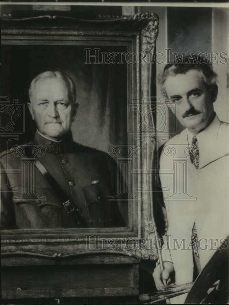 1938 Artist John Doctoroff with Portrait of Gen. John J. Pershing - Historic Images